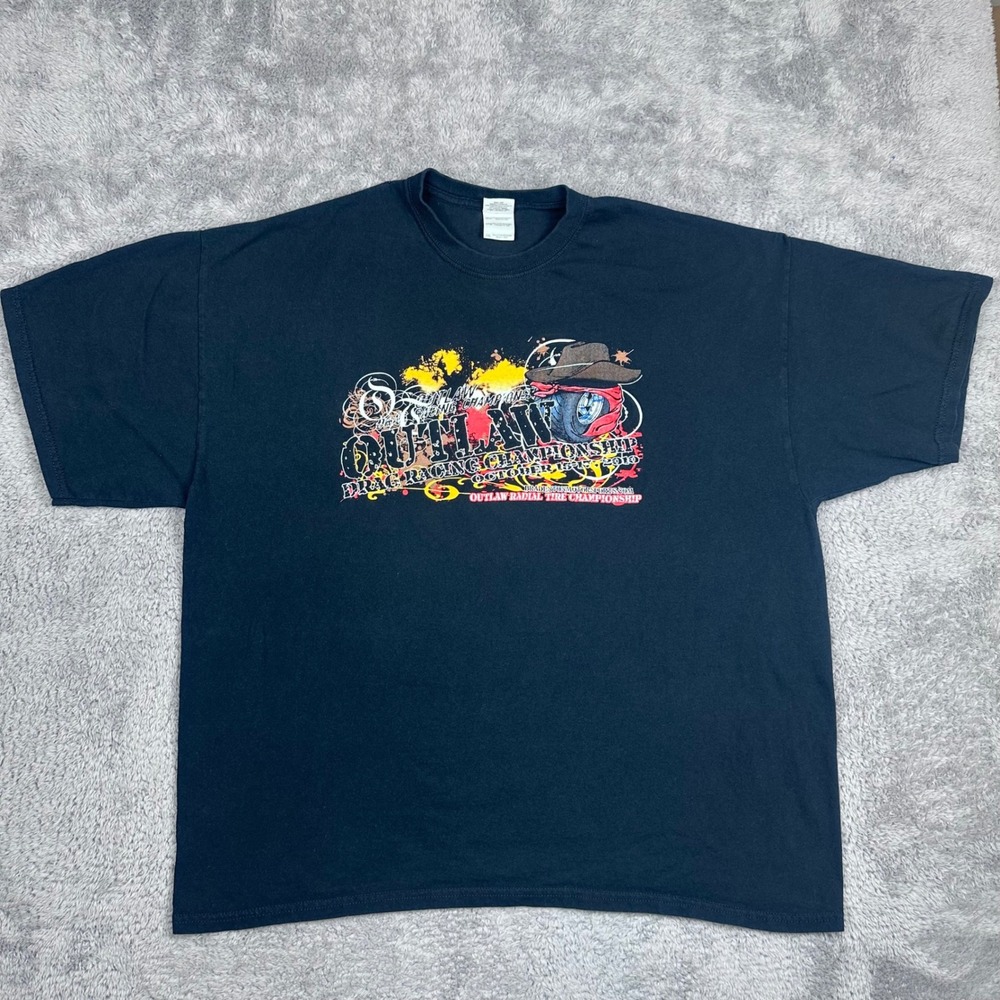 Gildan T-Shirt Mens 2XL Navy Blue 2010 Outlaw Drag Racing Championship Graphic